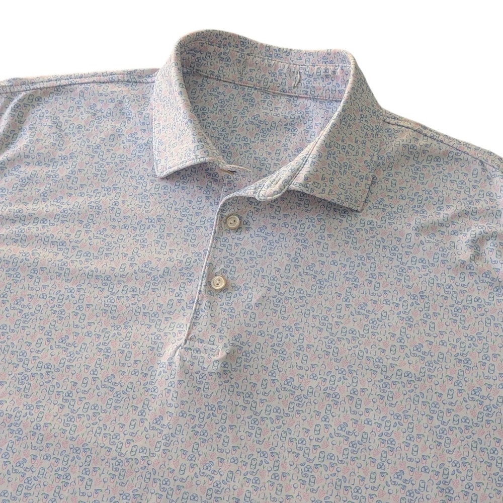 Peter Millar Crown Sport Polo Mens XL White Cocktail Print Performance‎ Golf